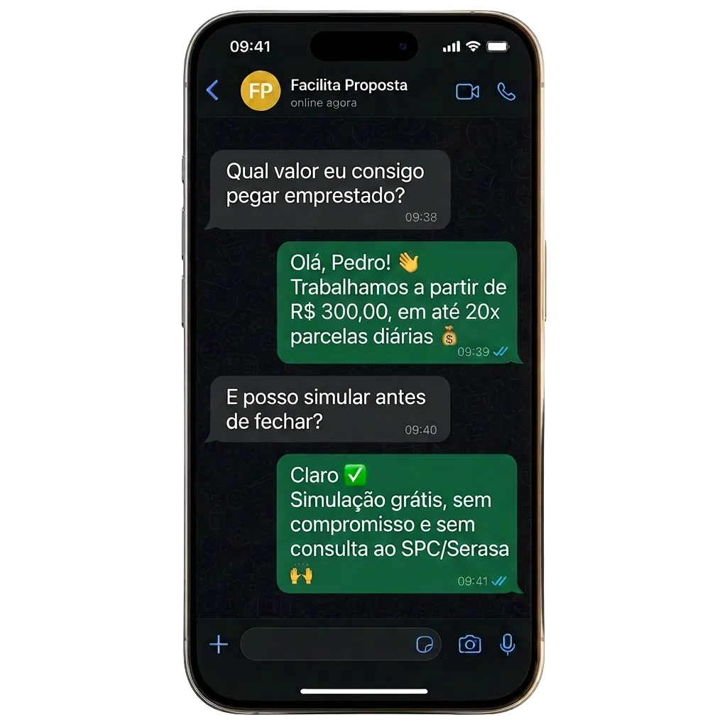 A partir de R$ 300,00 em 20x com pagamentos diários